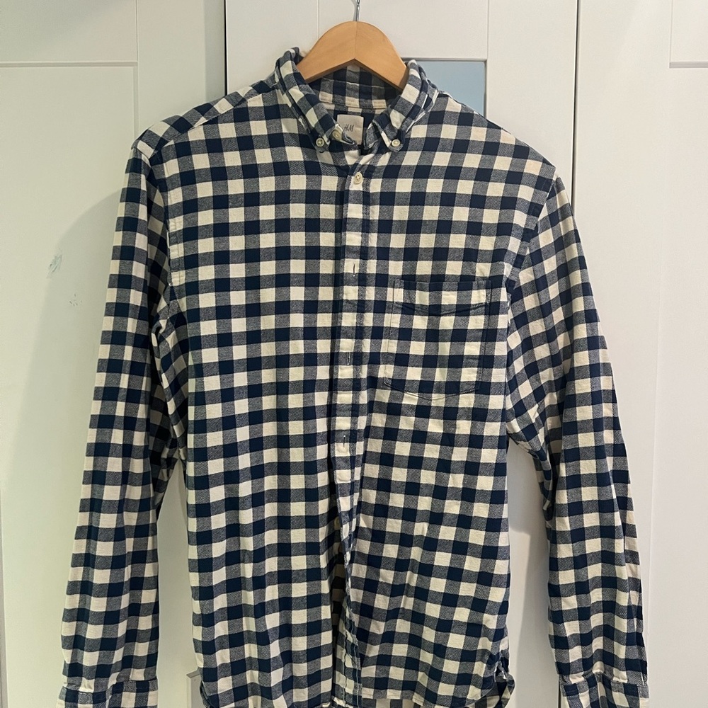 H&M Navy and White Checkered Shirt